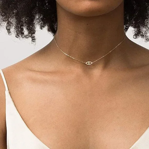 Evil Eye Necklace for Women 18k Gold Plated Textured Disk Necklace - Picture 3 of 6